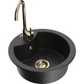 Zlewozmywaki z baterią - Mexen Diego zlewozmywak granitowy 1-komorowy z baterią kuchenną Telma, czarny/srebrny - miniaturka - grafika 1