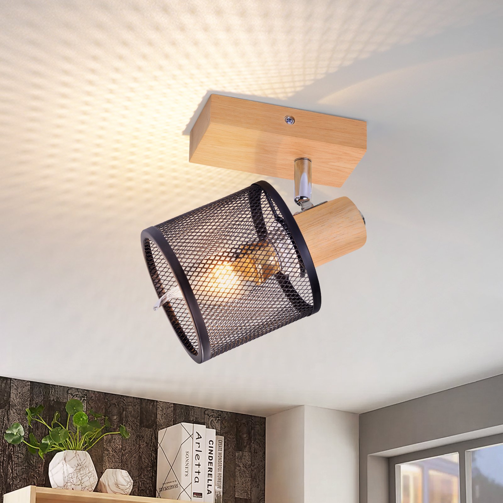 ZMH reflektor sufitowy1flame lampa sufitowa czarna E14 reflektor ścienny obrotowy vintage lampa kuchenna drewniany sufit spot LED salon sypialnia korytarz bez L