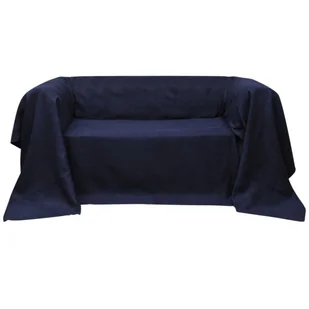 vidaXL Pokrowiec/Narzuta na kanapę micro zamsz granat 140 x 210 cm - Narzuty - miniaturka - grafika 1