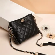 Torebki damskie - TEMU Damska, pikowana, torba na ramię - Regulowany, złocisty łańcuch, lekka i stylowa, czarna, torba na ramię z wzorem diamentów, idealna do - miniaturka - grafika 1