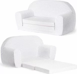 Mini sofka dla dzieci, piankowa 77x35cm rozkładana - Szare kropki - Fotele i pufy dla dzieci - miniaturka - grafika 1