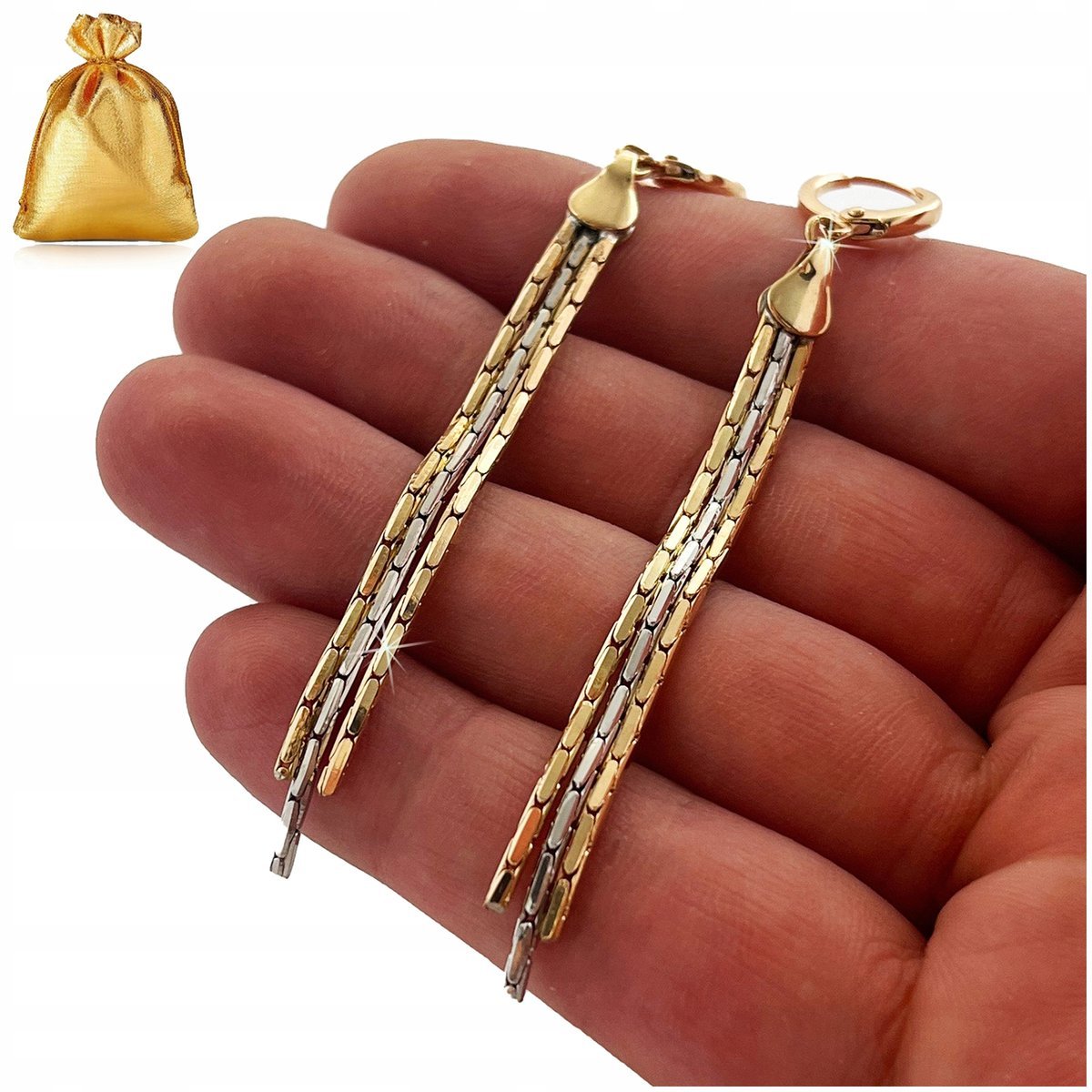 ZŁOTE KOLCZYKI DŁUGIE WISZĄCE POZŁACANE ZE STALI CHIRURGICZNEJ DLA KOBIETY