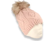 Czapki damskie - Czapka zimowa z pomponem polska produkcja różowa ocieplana polarem - miniaturka - grafika 1