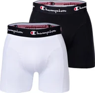 Majtki męskie - Bokserki męskie Champion, 2-pak - bawełna, logo w pasie, jednokolorowe biały/czarny XL - miniaturka - grafika 1