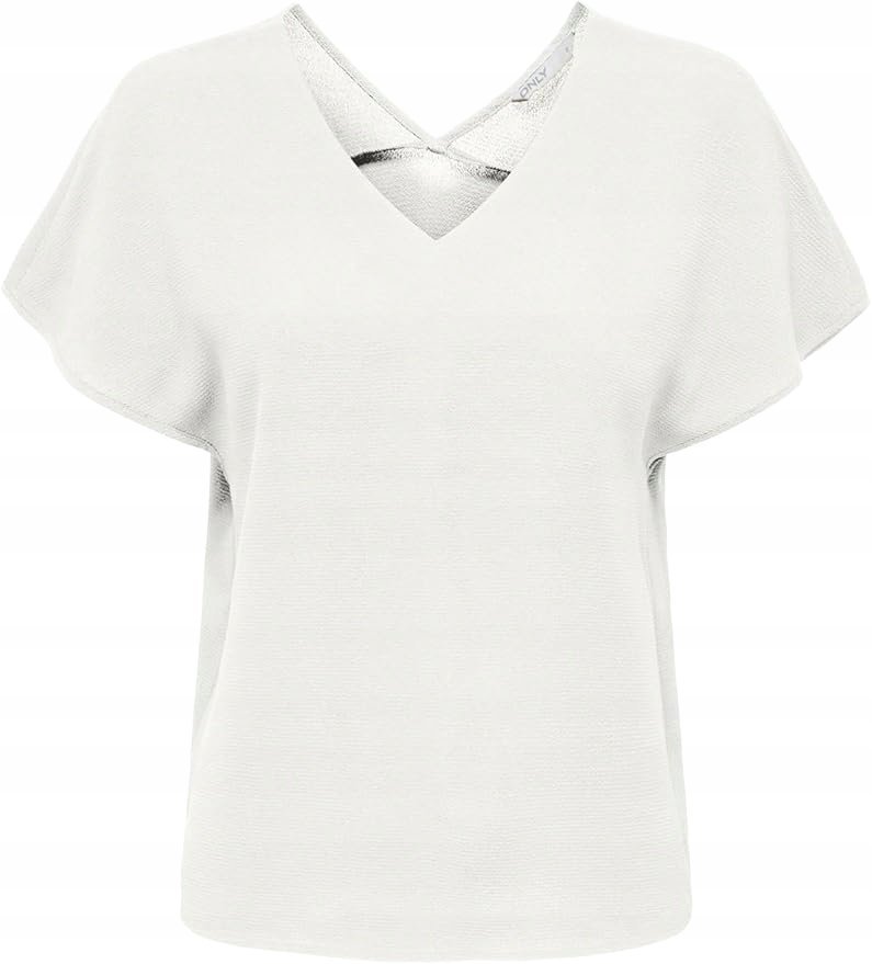 ONLY BIAŁA BLUZKA Z DEKOLTEM V I KRÓTKIM RĘKAWEM L 6BA