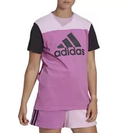 Koszulki sportowe damskie - Koszulka adidas Essentials Colorblock Logo HJ9470 - różowo-czarna - miniaturka - grafika 1