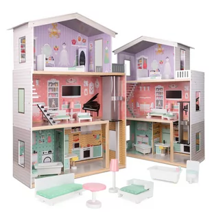 DOMEK DLA LALEK Drewniany Mebel Pastel 117cm | rezydencja | willa | akcesoria - Domki dla lalek - miniaturka - grafika 1