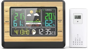 Stacja prognozy pogody, kolorowy wyświetlacz, monitorowanie wewnątrz i na zewnątrz, kolor drewna - Stacje pogodowe - miniaturka - grafika 1