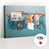 Tablice i flipcharty - Szkolna Tablica korkowa 60x40 cm, Kolorowe Pinezki, wzór Abstrakcja mapa świata - miniaturka - grafika 1