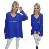 Bluzki damskie - ELEGANCKA TUNIKA NAPIS CYRKONIE groszki długi rękaw BAWEŁNA 50 52 5XL 3191 - miniaturka - grafika 1