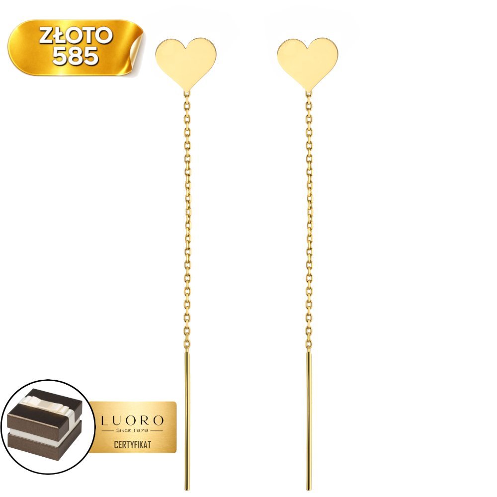 KOLCZYKI ZŁOTE 585 14K SERCE PRZEWLEKANE 5,7 CM ELEGANCKIE PREZENT