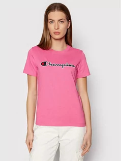 Koszulki sportowe damskie - Champion T-Shirt Script Logo 114472 PS158 Różowy Regular Fit - grafika 1