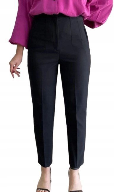 CZARNE ELEGANCKIE SPODNIE WYSOKI STAN PROSTE CYGARETKI S MQH