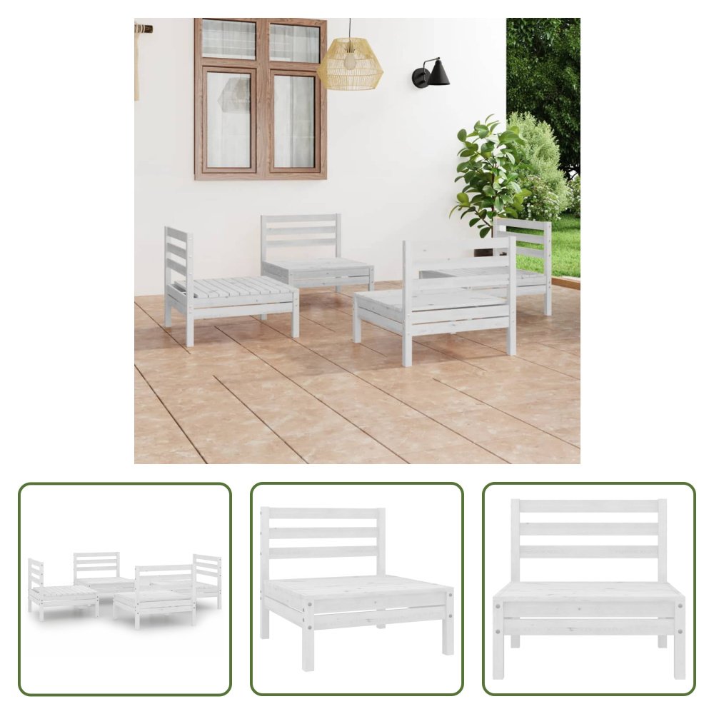 The Living Store 4-częściowy zestaw wypoczynkowy do ogrodu biały lite drewno sosnowe