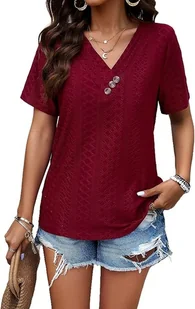 Missdong Damska Koszulka Bordowa Rozmiar S - Lekka, Oddychająca, Klasyczny Dekolt - Bluzki damskie - miniaturka - grafika 1