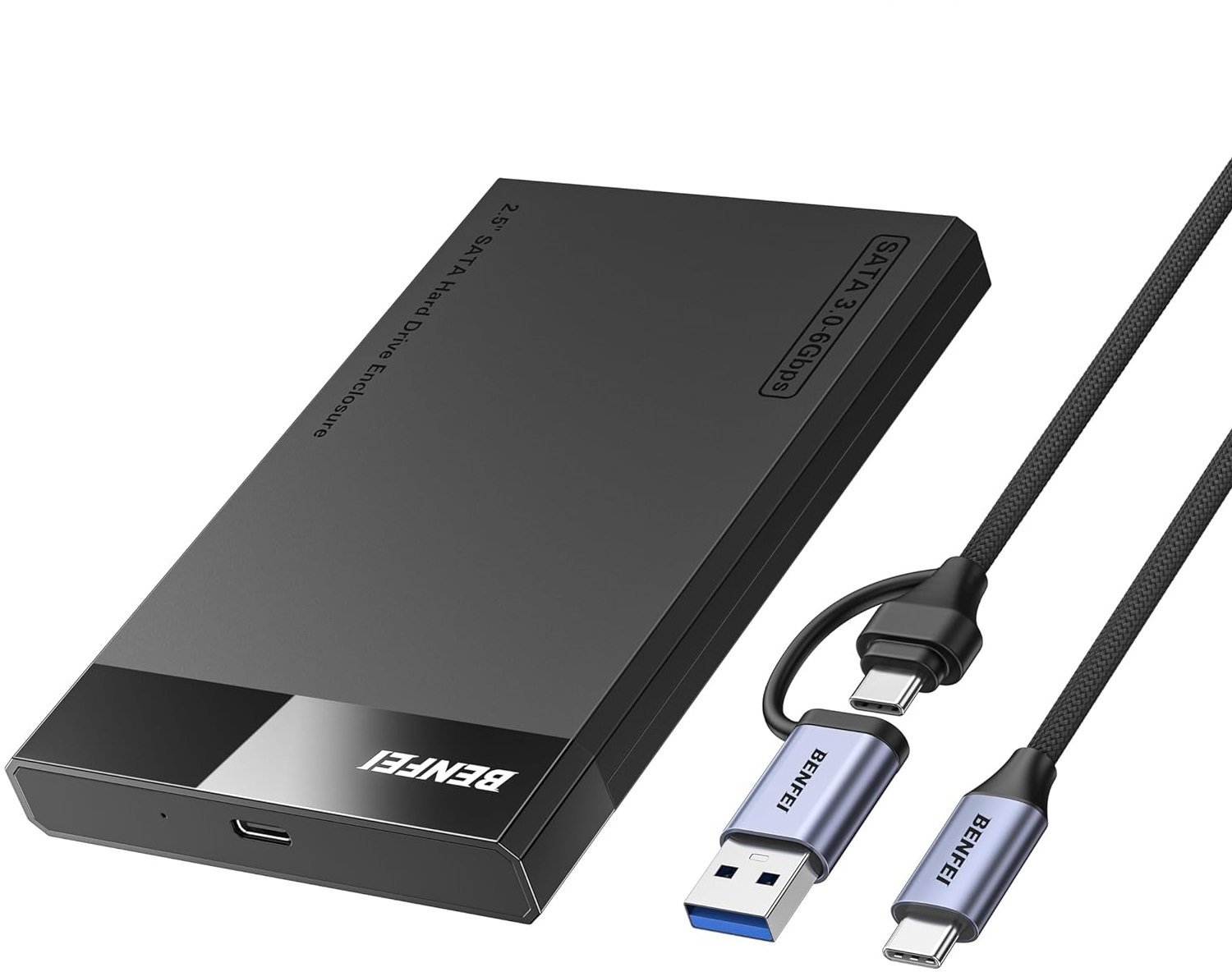 Kieszeń Aukey BENFEI OBUDOWA DYSKU SSD DO USB-C / USB-A 2.5 CALA SATA SSD OBSŁUGA UASP SATA III CZARNA Z ODŁĄCZANYM KABLEM