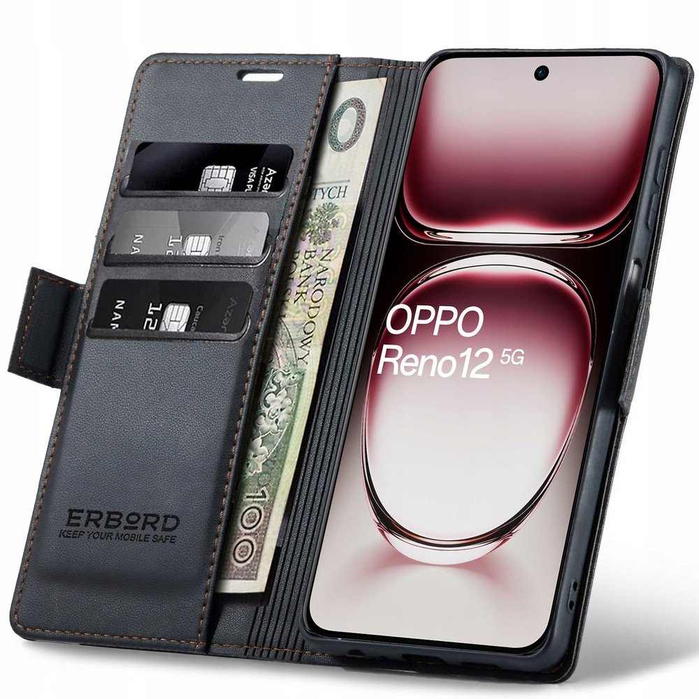 Etui z klapką do Oppo Reno 12, Erbord wallet case obudowa portfel skóra eko