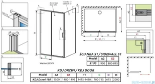 Radaway Premium Pro Black Kdj kabina 150x90cm lewa szkło przejrzyste 1015150-54-01L/1016090-54-01 - Kabiny prysznicowe - miniaturka - grafika 2