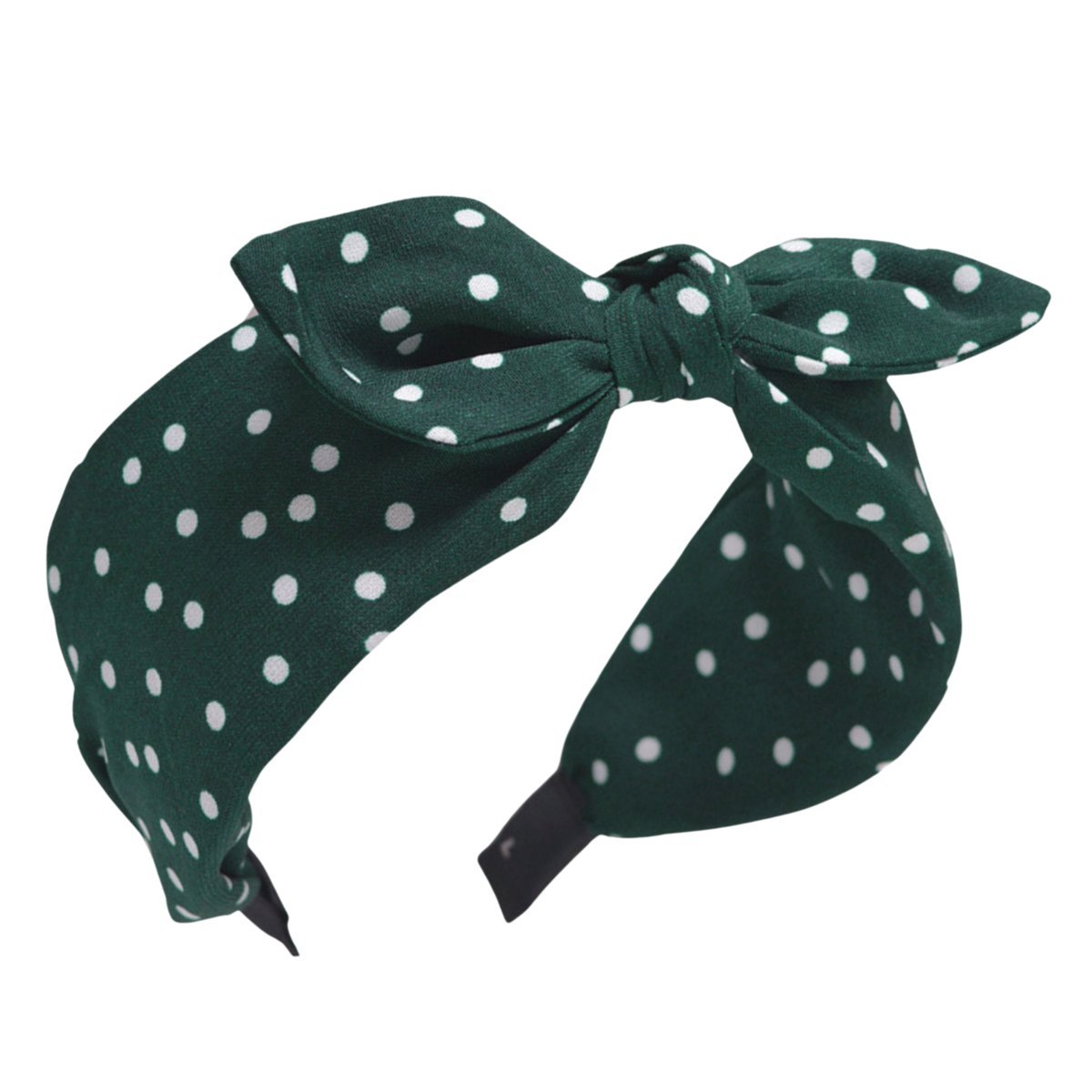 Opaska do Włosów Zielona z Kokardą na Głowę Szeroka w Białe Kropki Wygodna
