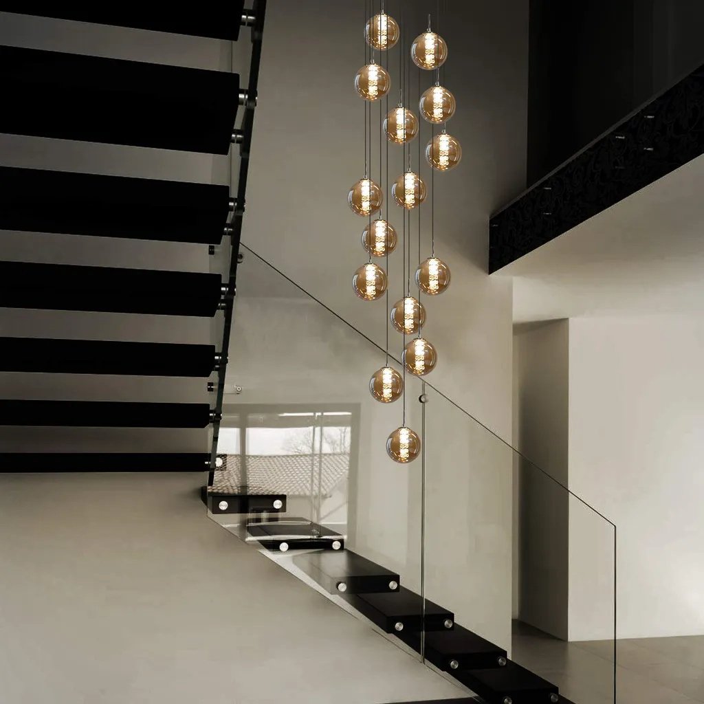 ZMH lampa wisząca stół jadalny 15 płomieni bursztynowa lampa wisząca regulowana wysokość żyrandol lampa wisząca szkło do salonu sypialnia kuchnia korytarz