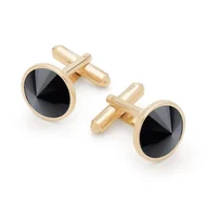 Spinki do mankietów i krawatów - Spinki do mankietu z ciemnym kamieniem, srebro 925 : Kamienie naturalne - kolor - onyx czarny, Srebro - kolor pokrycia - Pokrycie żółtym 18K złotem - miniaturka - grafika 1