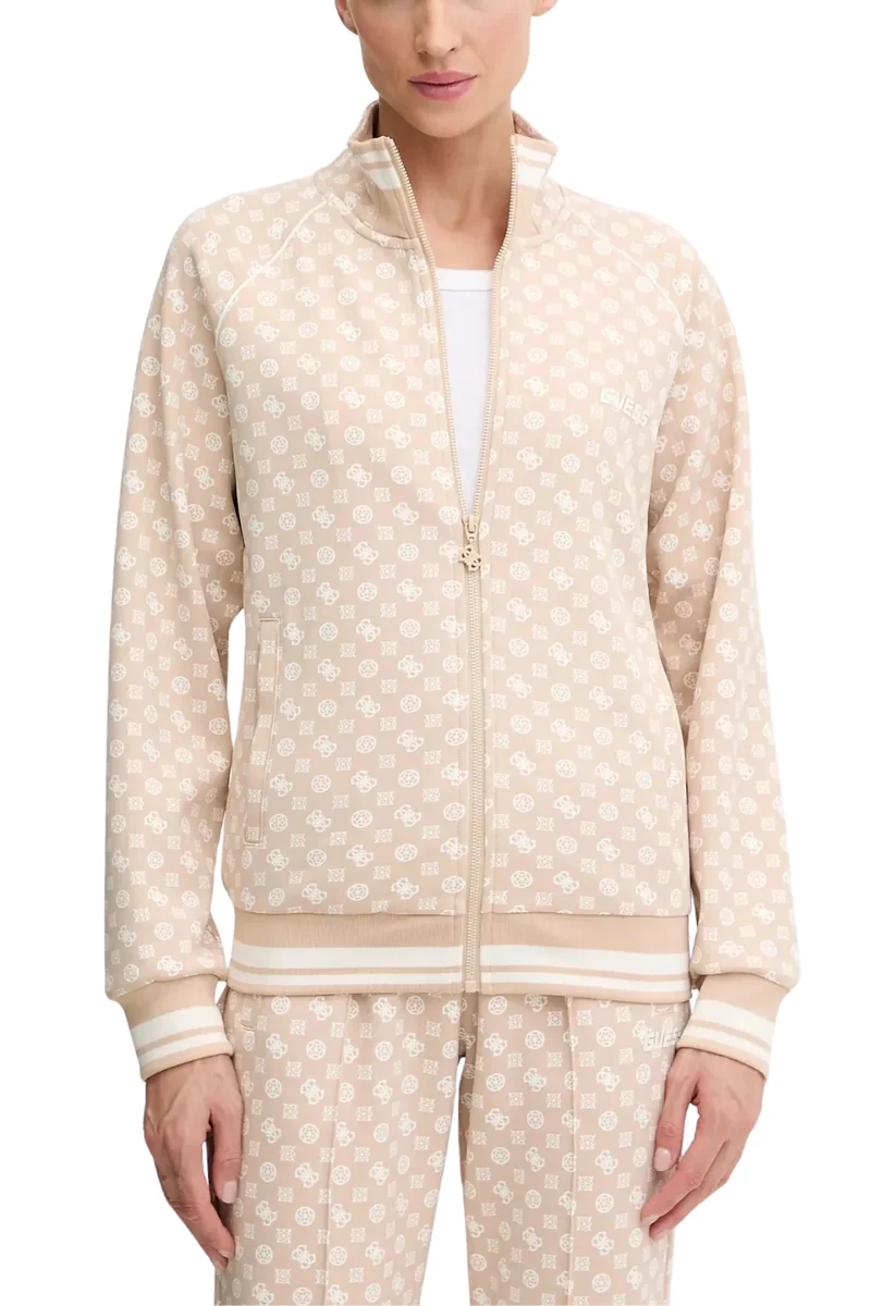 GUESS Beżowa rozpinana damska bluza w monogram Aggie L
