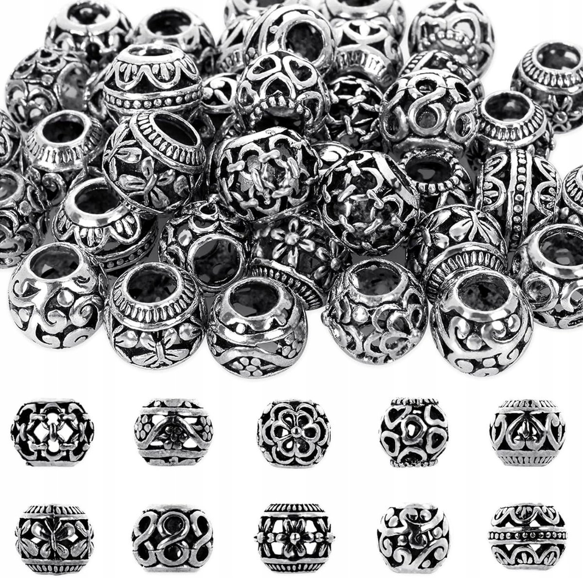 Koraliki 60 sztuk 12mm okrągłe metalowe pośrednie do biżuterii bransoletka