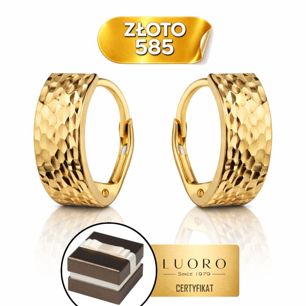 KOLCZYKI ZŁOTE 585 14K PROSTOKĄT DIAMENTOWANE ANGIELSKIE ZAPIĘCIE 1,8 CM