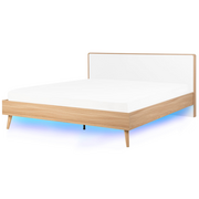 Łóżka - Beliani Łóżko drewniane 180 x 200 cm LED jasnobrązowe SERRIS - miniaturka - grafika 1