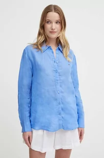 Tommy Hilfiger koszula lniana kolor niebieski relaxed z kołnierzykiem klasycznym WW0WW42037 - Koszule damskie - miniaturka - grafika 1