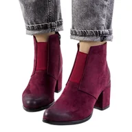 Botki damskie - Bordowe botki Norwich czerwone - ButyModne - miniaturka - grafika 1