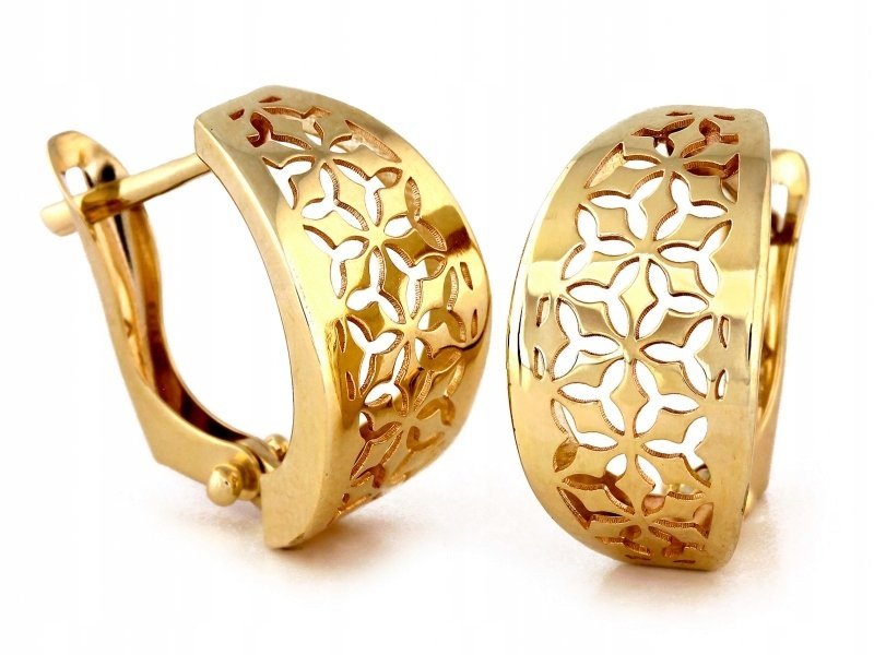 Złote kolczyki ażurowe 375 9k waga 1,95g angielskie zapięcie dla kobiety