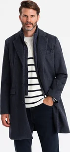 Kurtka męska Ombre Rozpinany płaszcz męski z dodatkiem wełny granatowy V1 OM-COWC-0121 XL - Kurtki męskie - miniaturka - grafika 1