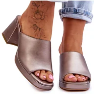 Klapki i japonki damskie - Modne Klapki Na Obcasie Sergio Leone KL322 Ciemnosrebrne srebrny - miniaturka - grafika 1