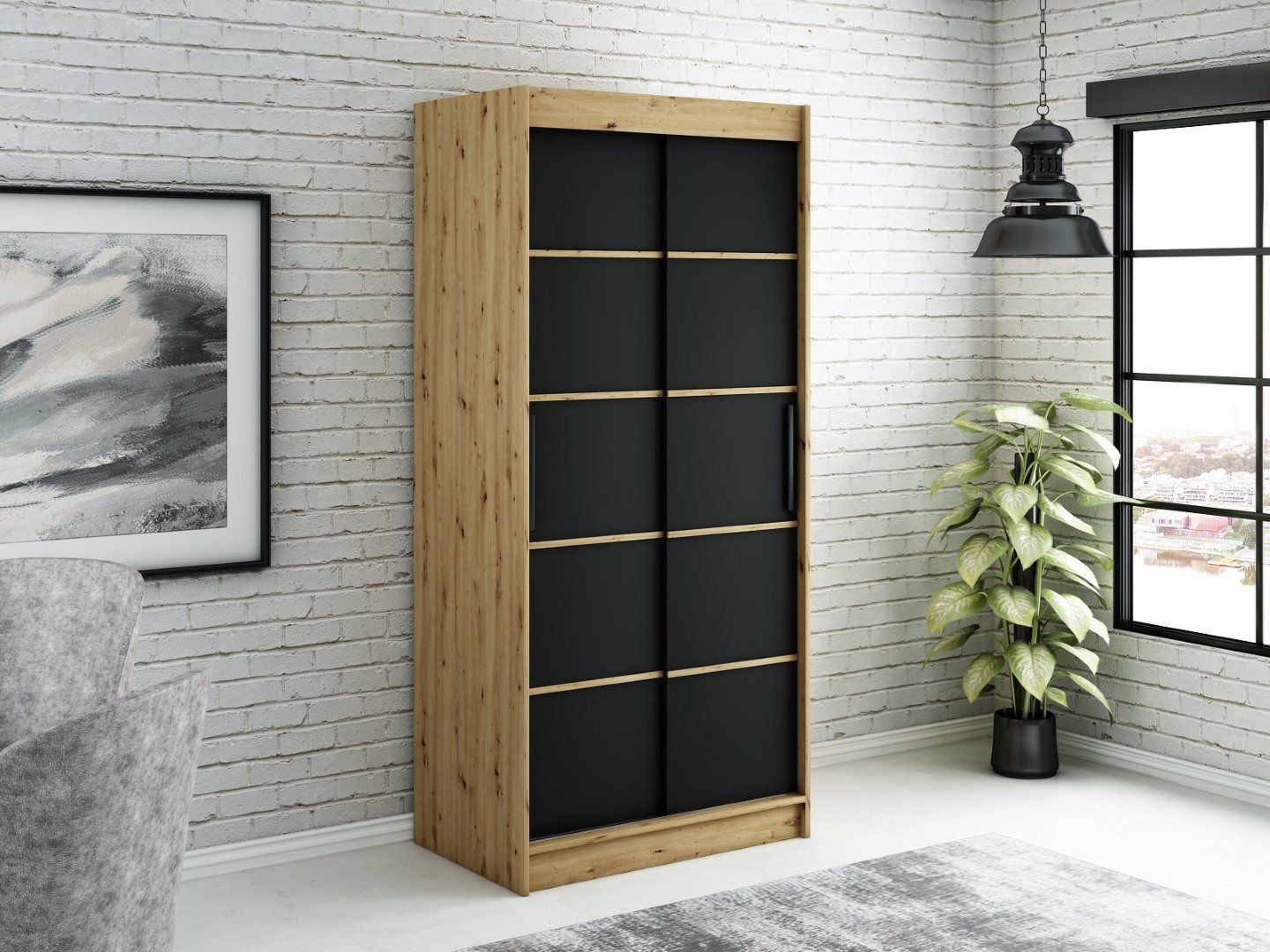 MINIO szafa 100 cm LETO V1 czarny mat / dąb Artisan