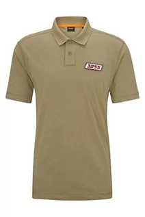 Koszulki męskie - BOSS Peozone Relaxed-Fit męska koszulka polo z szorstkiej bawełny z naszywką z logo, Light/Pastel Green336, XXL - grafika 1