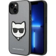 Etui i futerały do telefonów - Karl Lagerfeld Etui Saffiano Choupette Head Patch do Apple iPhone 14 Srebrny - miniaturka - grafika 1