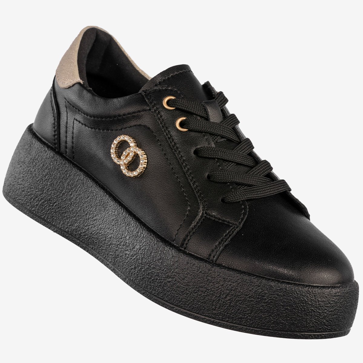 Półbuty Damskie Skórzane Buty Na Platformie Sneakersy Czarne Filippo Czarny 36