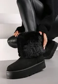 Śniegowce damskie - Czarne Krótkie Śniegowce na Platformie z Futerkiem Naontia - miniaturka - grafika 1