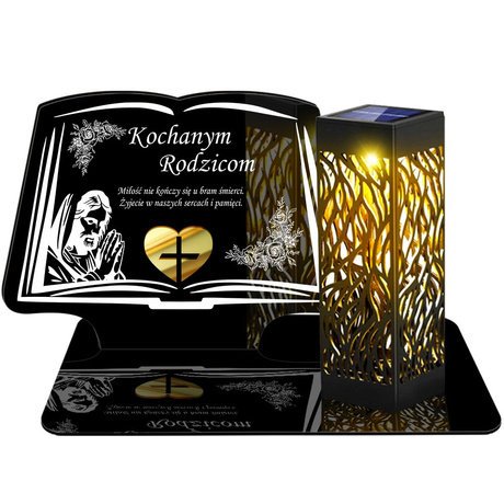 ZNICZ SOLARNY LED WIECZNY PODSTAWKA NA CMENTARZ GRÓB lampka Księga 3D DLA RODZICÓW