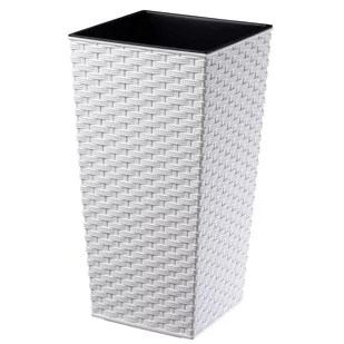 Donica na kwiaty z wkładem Pesaro rattan 35 cm, biała - Donice - miniaturka - grafika 1