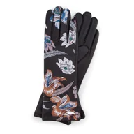 Rękawiczki - Ocieplane rękawiczki damskie ze skóry licowej w motyw kwiatowy czarne - miniaturka - grafika 1