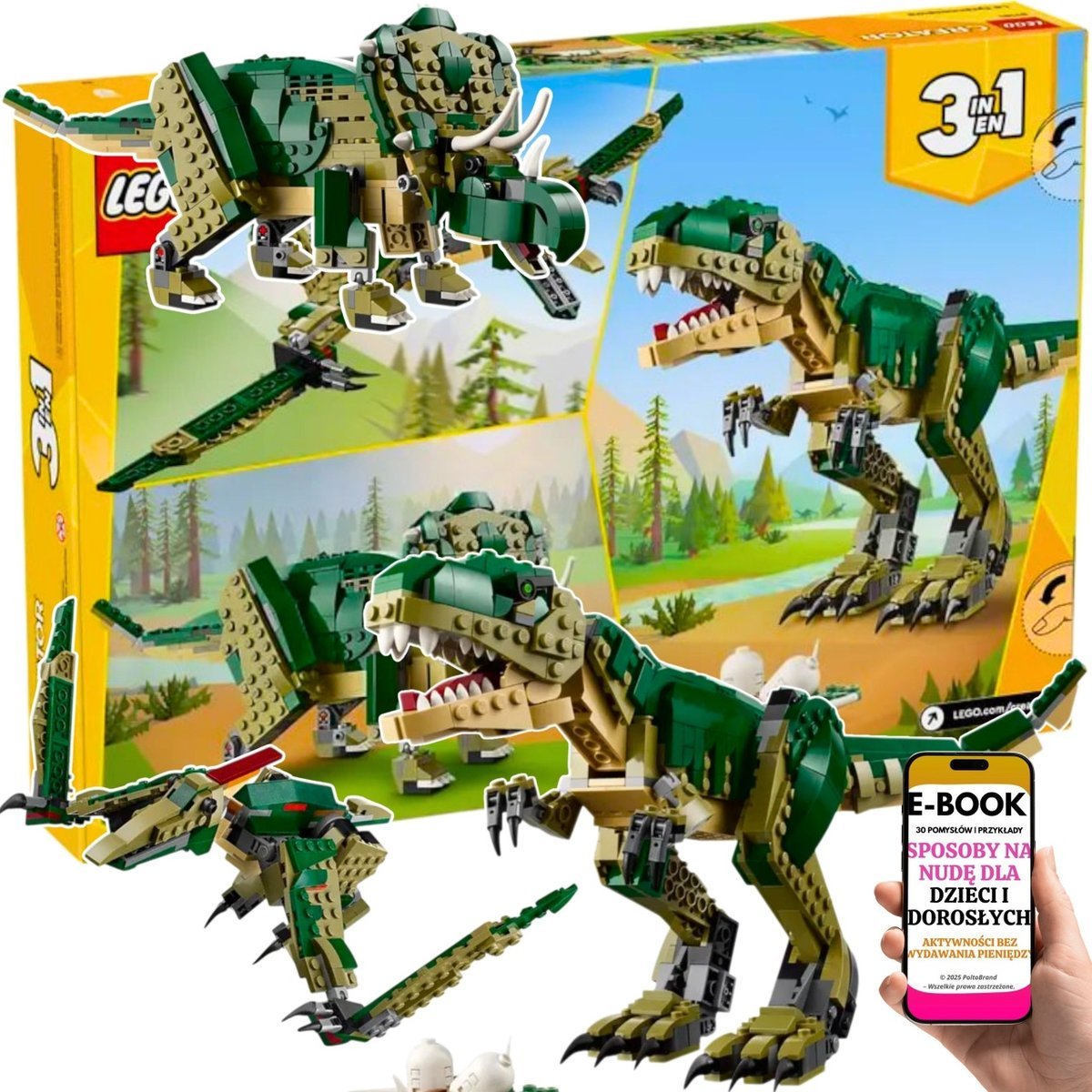 ZESTAW LEGO DINOZAURY 3w1 – TYRANOZAUR 31151 - Kreatywny PREZENT DLA DZIECKA 3 Modele + EBOOK-3