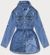 Kurtki damskie - JEANSOWA KURTKA DAMSKA OVERSIZE NIEBIESKA (M6957) - A'DORO - miniaturka - grafika 1