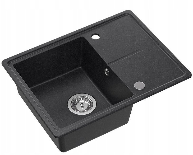 Quadron TONY 116 GraniteQ zlewozmywak granitowy black dotted czarny 1-komorowy z/o 60x45x18,5, z syfonem i zaślepką stal szlachetna