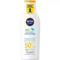 Balsamy i kremy do opalania - Nivea Sun Kids Sensitiv ochrona i pielęgnacja, mleczko do opalania LSF 50+ (200 ml), bardzo odporny na działanie wody krem przeciwsłoneczny z LSF 50+, balsam do opalania dla wrażliwej skóry dziecka - miniaturka - grafika 1