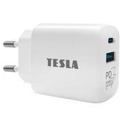 Ładowarki do telefonów - Tesla Ładowarka sieciowa Power Charger T220, 1×USB, 1× USB-C 25 W PD 3.0 Biała - miniaturka - grafika 1