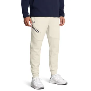 Męskie spodnie Under Armour treningowe UA Unstoppable Flc Jgr Eu - beżowe - Spodenki męskie - miniaturka - grafika 1