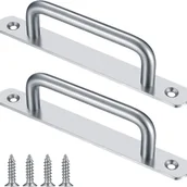 Zawiasy, okucia i inne akcesoria - 2-częściowy uchwyt do drzwi przesuwnych, uchwyt do drzwi przesuwnych z płytką ze stali nierdzewnej do drzwi stodołowych, szafy, szafki - miniaturka - grafika 1