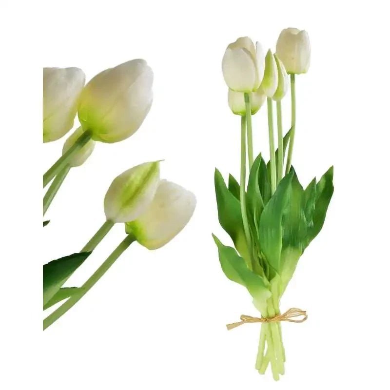 VIRIDIS Kwiat sztuczny Bukiet 5 tulipanów białe 40cm